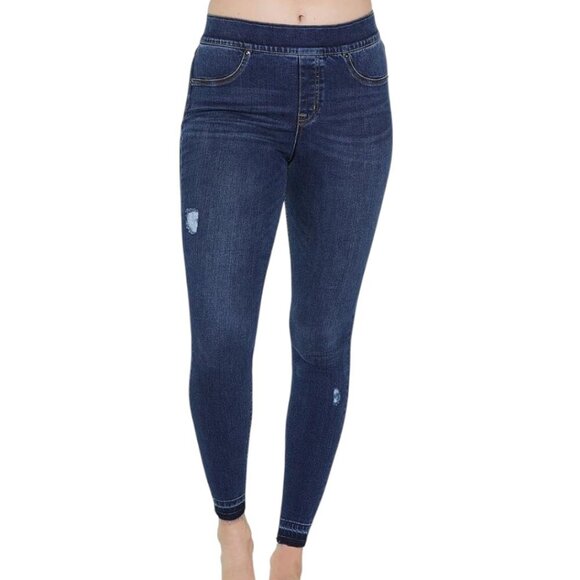 Spanx Distressed Ankle Skinny Jeans Medium Wash Blue High Rise Women's Medium - Picture 1 of 13